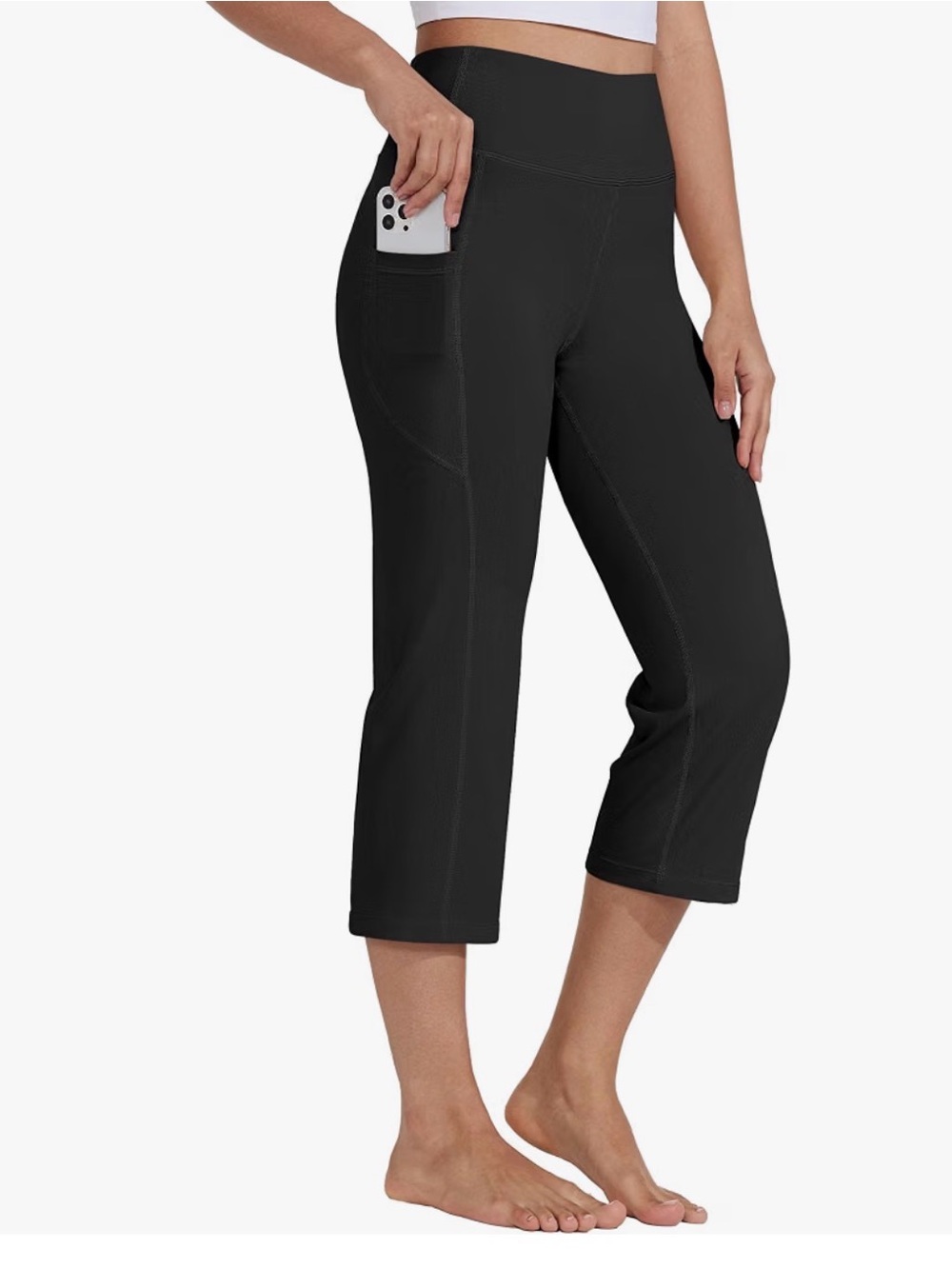 Plus Amazon Black High-Waist Cropped Active Capri Pants with Side Pocket